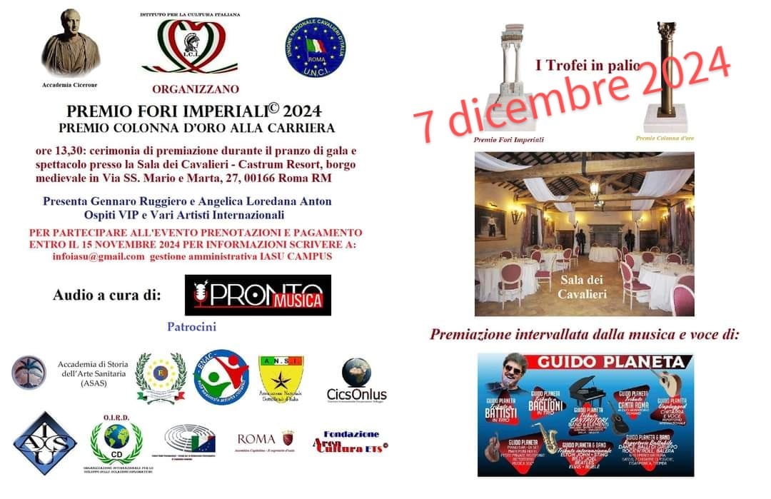 Premio Fori Imperiali 2024 e Premio Colonna d’Oro alla Carriera