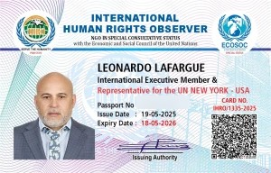 Tessera IHRO di Leonardo Lafargue, International Executive Member & Representative for the UN New York – USA