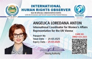 Tessera IHRO di Angelica Loredana Anton, International Coordinator for Women’s Affairs, Representative for the UN Vienna