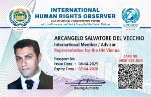 Tessera IHRO di Arcangelo Salvatore Del Vecchio, International Member / Advisor, Representative for the UN Vienna