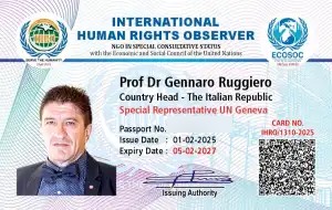 Tessera IHRO di Prof Dr Gennaro Ruggiero, Country Head – The Italian Republic, Special Representative UN Geneva