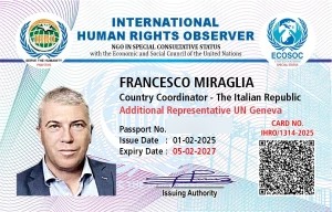 Tessera IHRO di Francesco Miraglia, Country Coordinator – The Italian Republic, Additional Representative UN Geneva