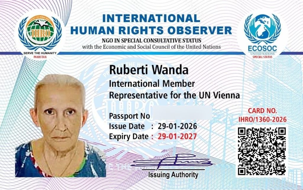Tessera IHRO di Ruberti Wanda, International Member, Representative for the UN Vienna